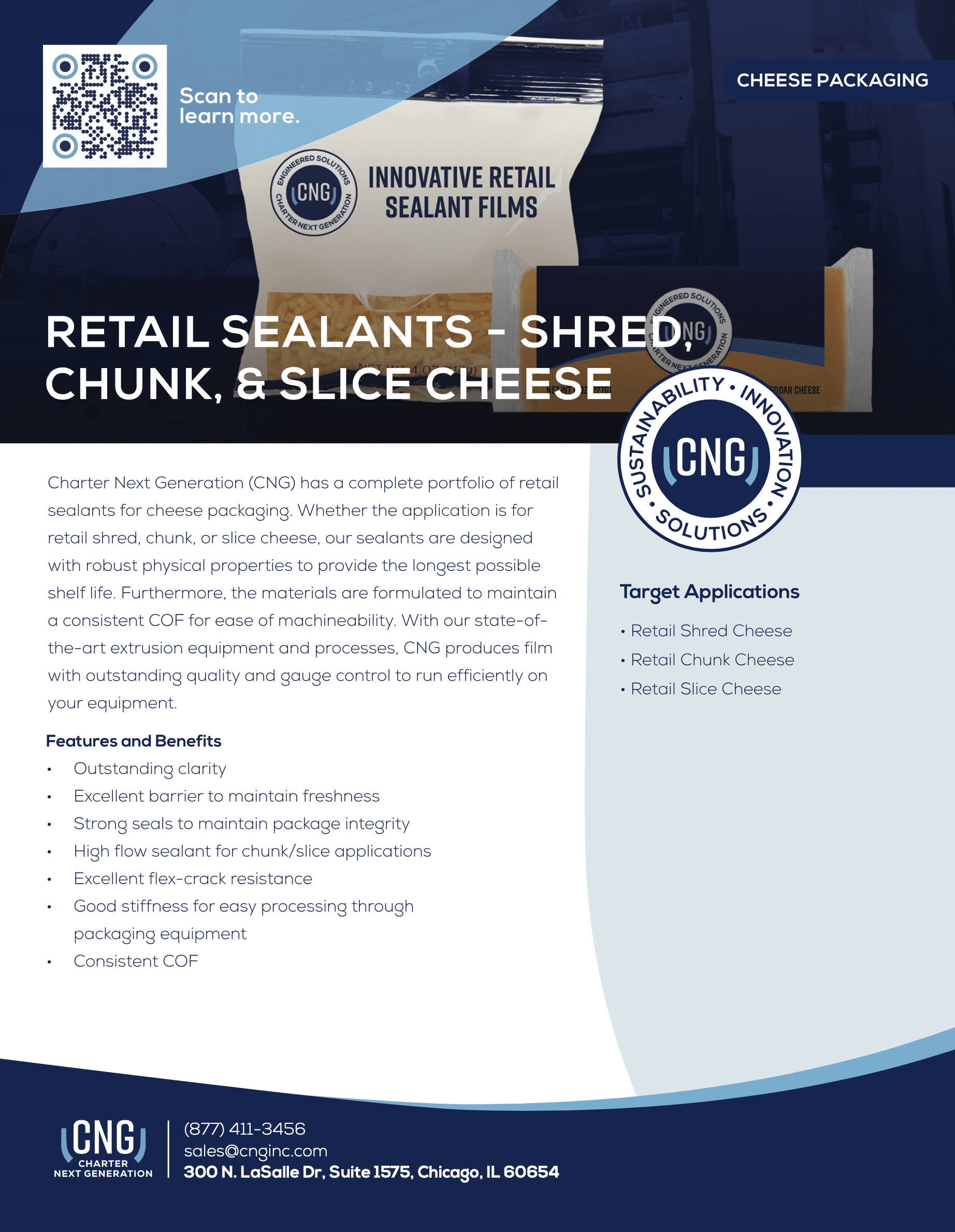 complete portfolio of retail sealants for cheese packaging. whether the application is for retail shred, chunk, or slice cheese, our sealants are designed with robust physical properties to provide the longest possible shelf life